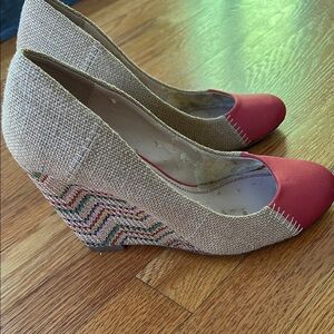 Stylish Red and Beige Wedge Shoes
